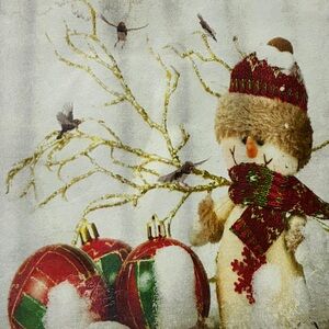 Festive Snowman Shower Curtain with Red and Green Accents NWT